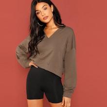 Romwe Drop Shoulder Crop Pullover