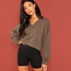 Romwe Drop Shoulder Crop Pullover