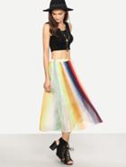 Romwe Color-block Vertical Striped Pleated Skirt
