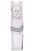 Romwe Floral Cute Cat Print Asymmetric Dress
