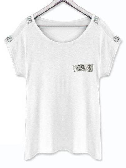 Romwe White T-shirt With Sequin Detail