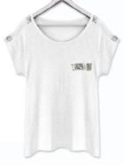 Romwe White T-shirt With Sequin Detail