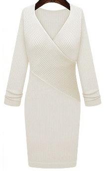 Romwe Front Cross Bodycon White Sweater Dress