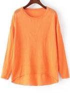 Romwe Dip Hem Knit Orange Sweater