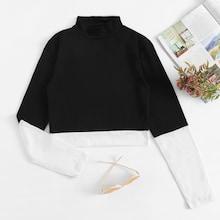 Romwe Colorblock Stand Collar Tee