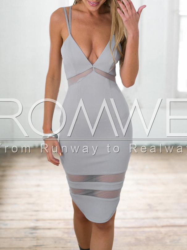 Romwe Grey Spaghetti Strap Backless Zipper Dress