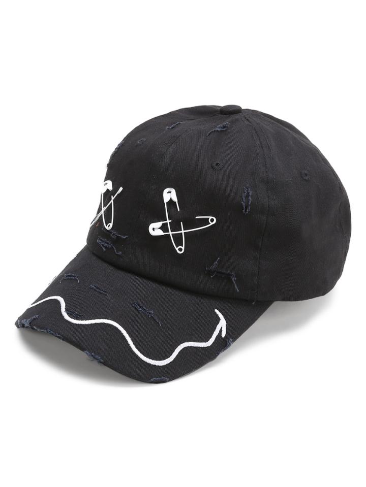 Romwe Black Pin Design Baseball Cap