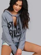 Romwe Printed Distressed Cut Out Edgy Hoodie