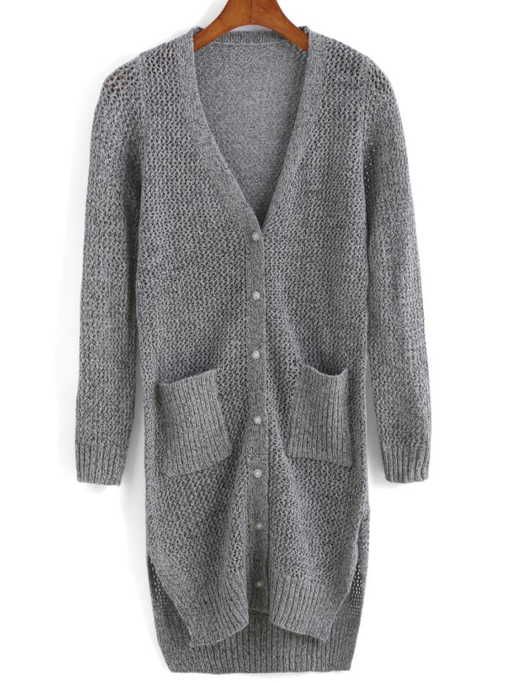 Romwe With Pockets Dip Hem Split Cardigan