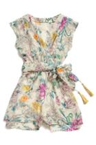 Romwe Belted Floral Print Playsuit