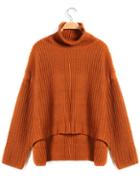 Romwe High Neck Dipped Hem Knit Khaki Sweater