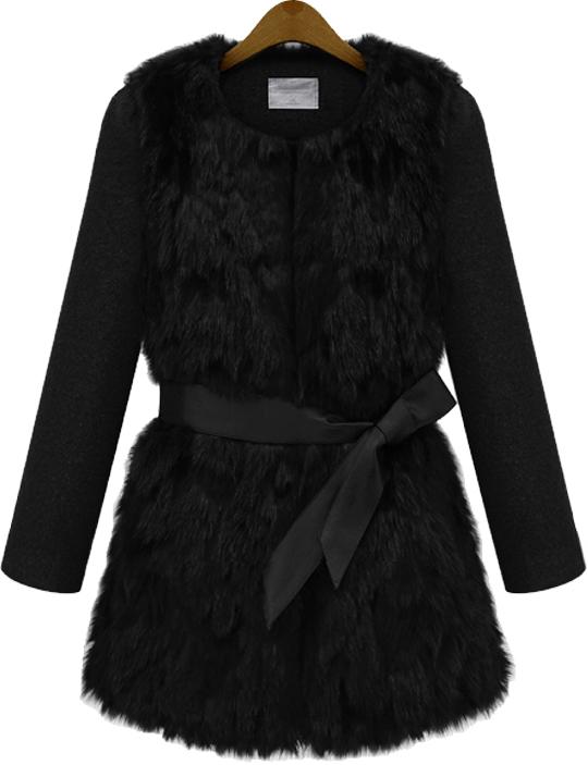 Romwe Faux Fur Tie-waist Coat