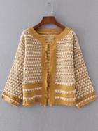 Romwe Ginger Contrast Trim Fringe Detail Sweater Coat