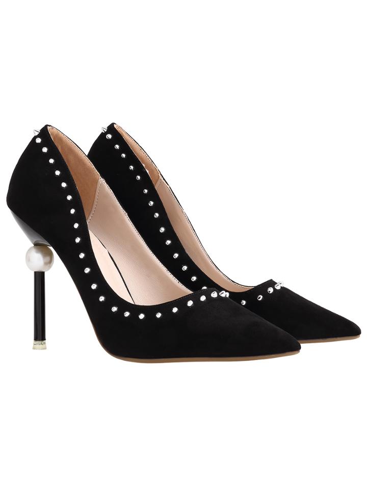 Romwe Black High Heel Bead Pumps