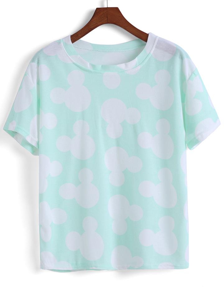 Romwe Round Neck Mickey Print T-shirt
