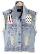 Romwe Lapel With Pockets Ripped Denim Vest