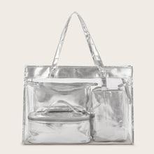 Romwe Transparent Tote Bag With Inner Bag Sets 4pcs
