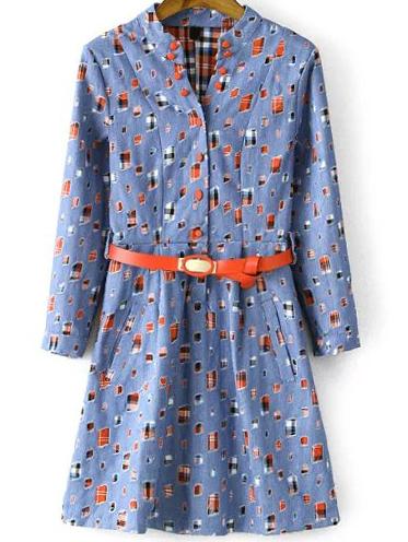 Romwe V Neck Ripped Denim A-line Dress