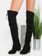 Romwe Thigh High Side Lace Boots Black