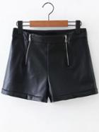 Romwe Black Zipper Detail Pu Shorts