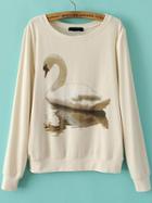 Romwe Swan Print Loose Beige Sweatshirt