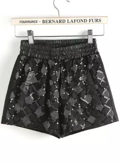 Romwe Black Elastic Waist Sequined Shorts
