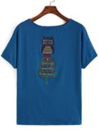 Romwe Owl Embroidered Loose T-shirt