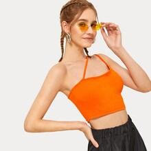 Romwe Asymmetric Neck Neon Orange Cami Top