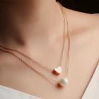 Romwe Faux Pearl & Heart Pendant Layered Necklace