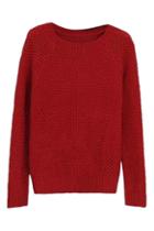Romwe Sheer Red Knitted Casual Jumper