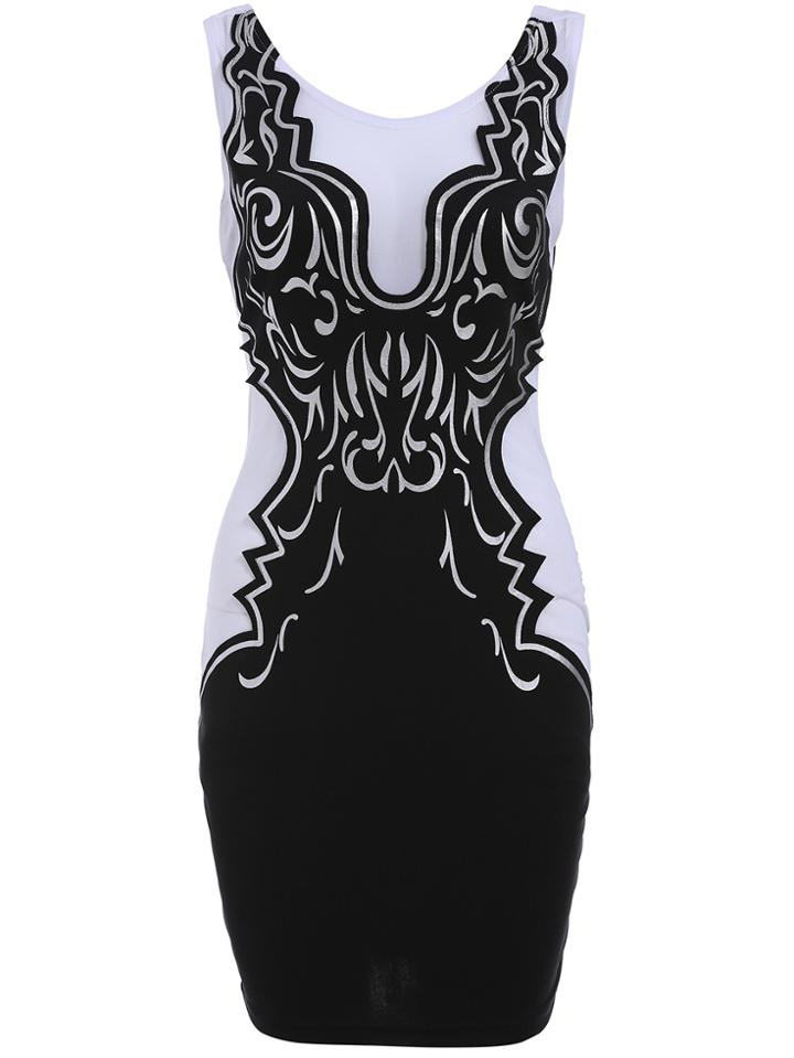 Romwe Back V Cut Color-block Dress