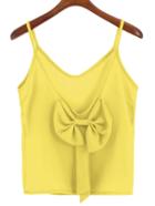 Romwe Spaghetti Strap Back Bow Chiffon Yellow Cami Top