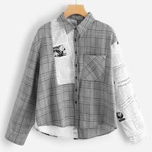 Romwe Plaid Panel Dip Hem Blouse