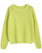 Romwe Hollow Knit Loose Neon Green Sweater