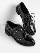 Romwe Studded Detail Patent Leather Lace Up Shoes