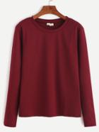 Romwe Burgundy Long Sleeve Basic T-shirt