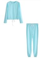 Romwe Light Blue Drawstring Top With Tie Waist Pants