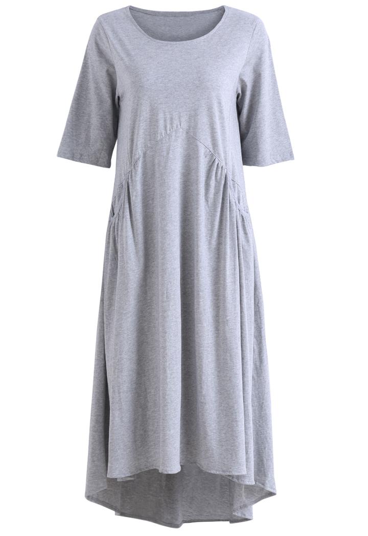 Romwe Round Neck Dip Hem Shift Dress
