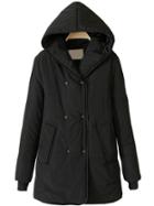 Romwe Hooded Double Breasted Loose Coat