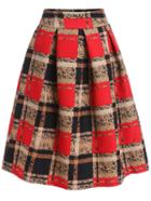 Romwe Plaid Vintage Flare Skirt