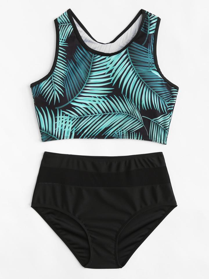 Romwe Jungle Print Racerback Bikini Set