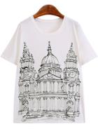 Romwe White Short Sleeve Building Print T-shirt