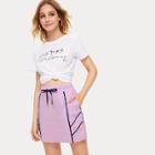 Romwe Contrast Trim Drawstring Waist Skirt