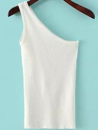 Romwe One-shoulder Knit White Tank Top