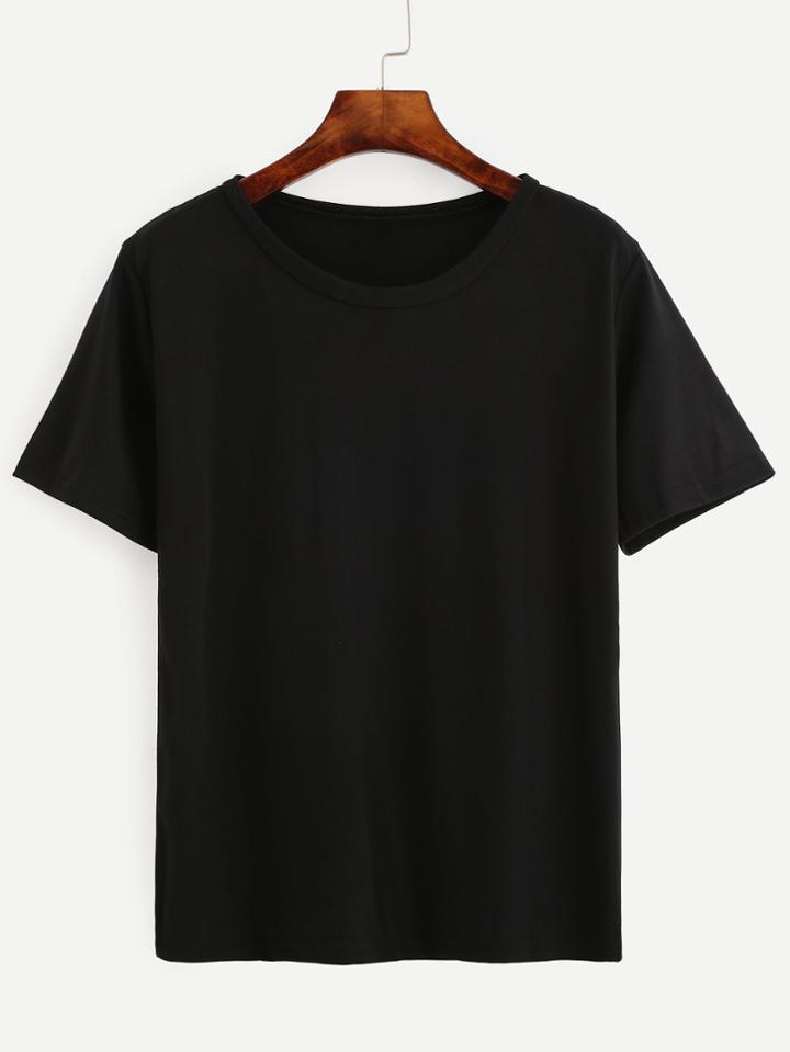 Romwe Black Letter Print Back T-shirt