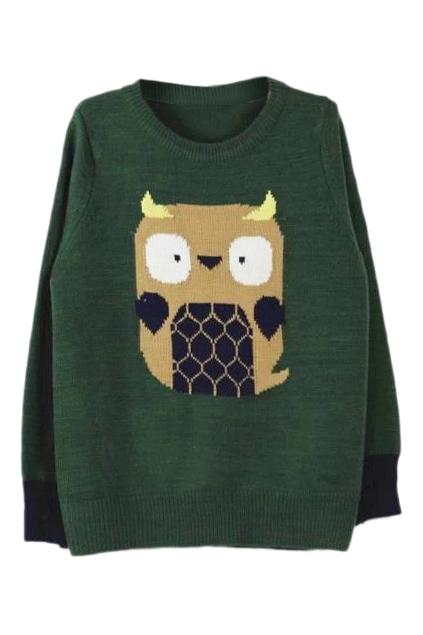 Romwe Romwe Owl Knitted Green Jumper