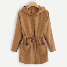 Romwe Ruched Knot Front Solid Pocket Detail Hoodie Outerwear