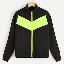 Romwe Zip Up Color-block Sweatshirt