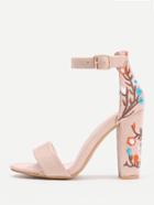 Romwe Embroidery Detail Two Part Block Heeled Sandals