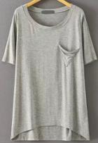 Romwe Dip Hem Triangle Pocket Light Grey T-shirt